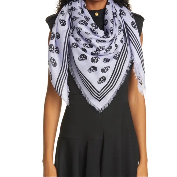 Authentic Alexander McQueen Biker Skull Scarf In Lilac/Black - Picture 1 of 10